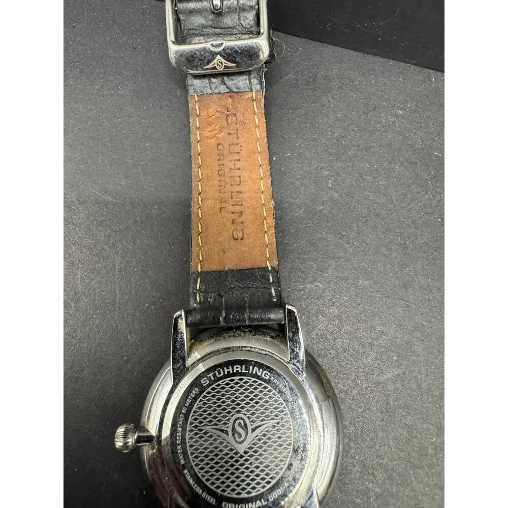 Stuhrling Original Men's 40 mm Ultra-Slim Black Dial Dress Watch Leather Band